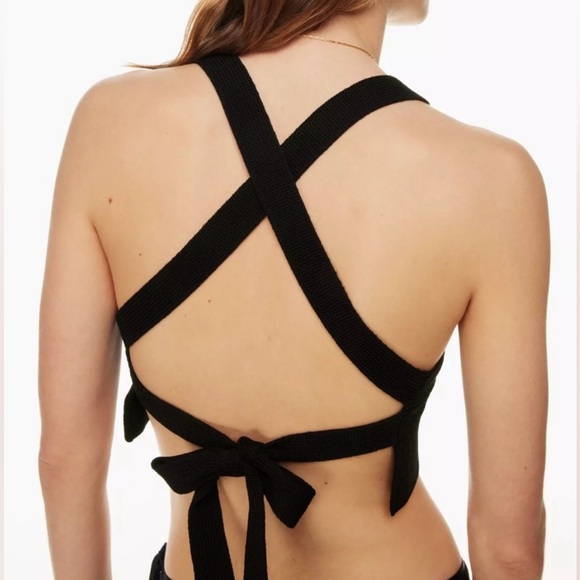 Aritzia Wilfred Cayenne Knit Crop Top Size S Black - Picture 2 of 8